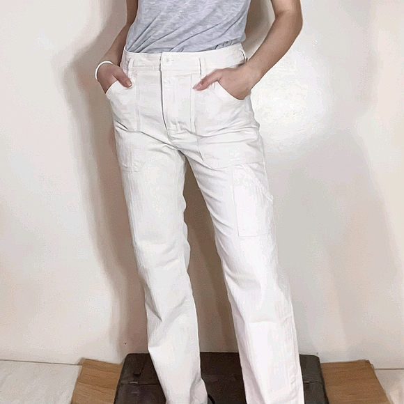 Anthropologie Beige/Cream Striped Utility Pants - Picture 1 of 1